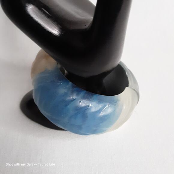 Chunky Smokey Acrylic Hinge Bracelet Blue Beige  Textured Pattern - Picture 1 of 10